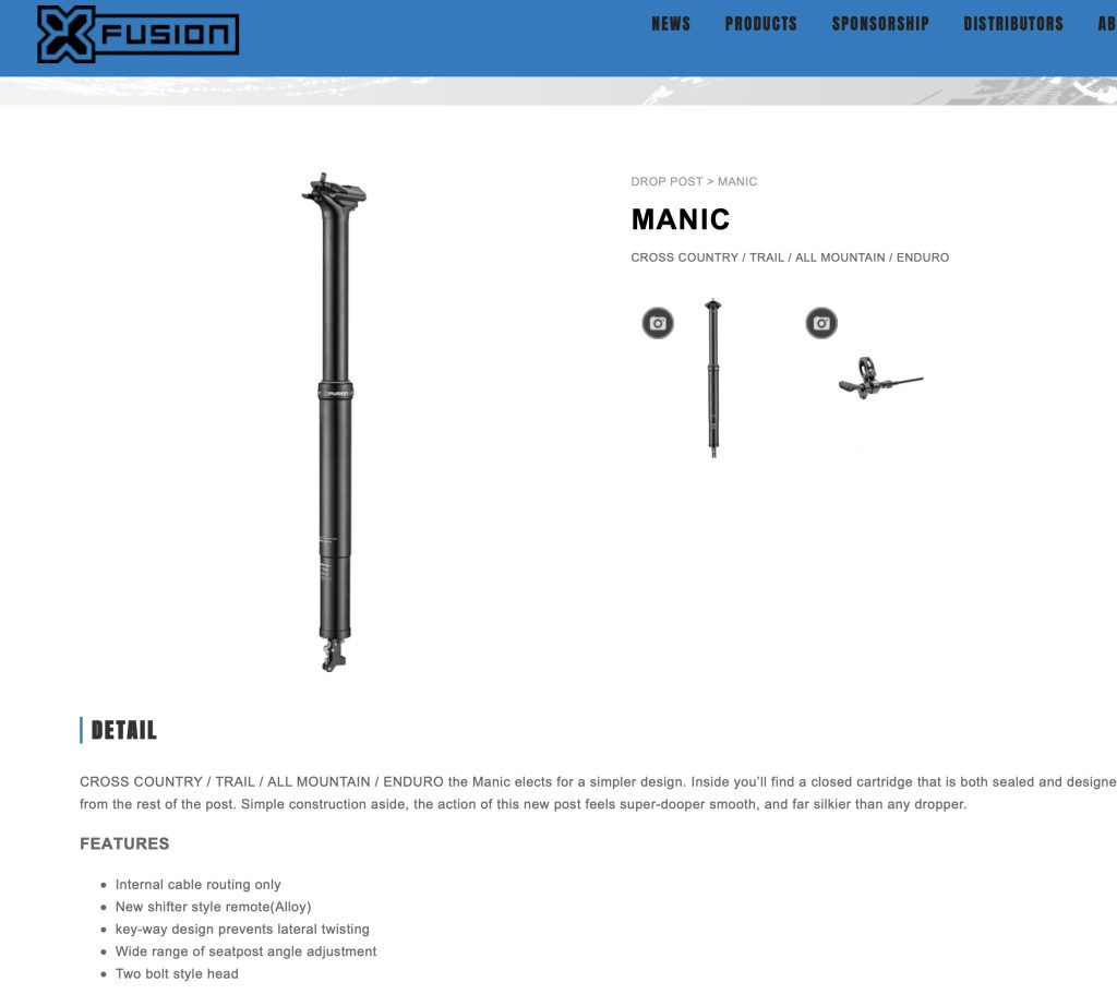 X-Fusion Manic dropper post add-on (recommended)